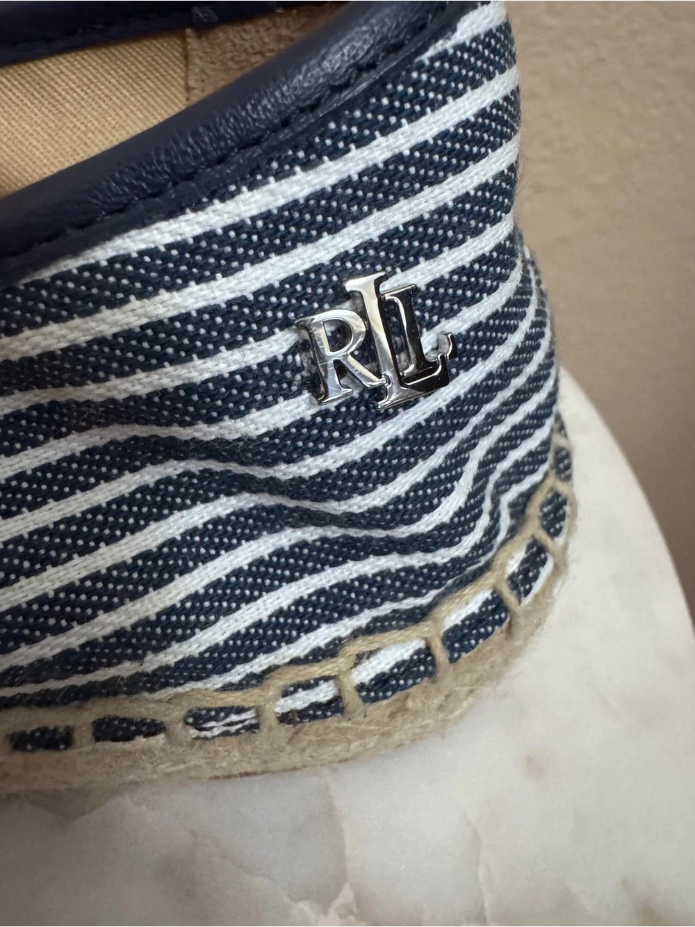 Women Lauren Ralph Lauren Luize Espadrille Ballet Flats striped logo Size 6.5